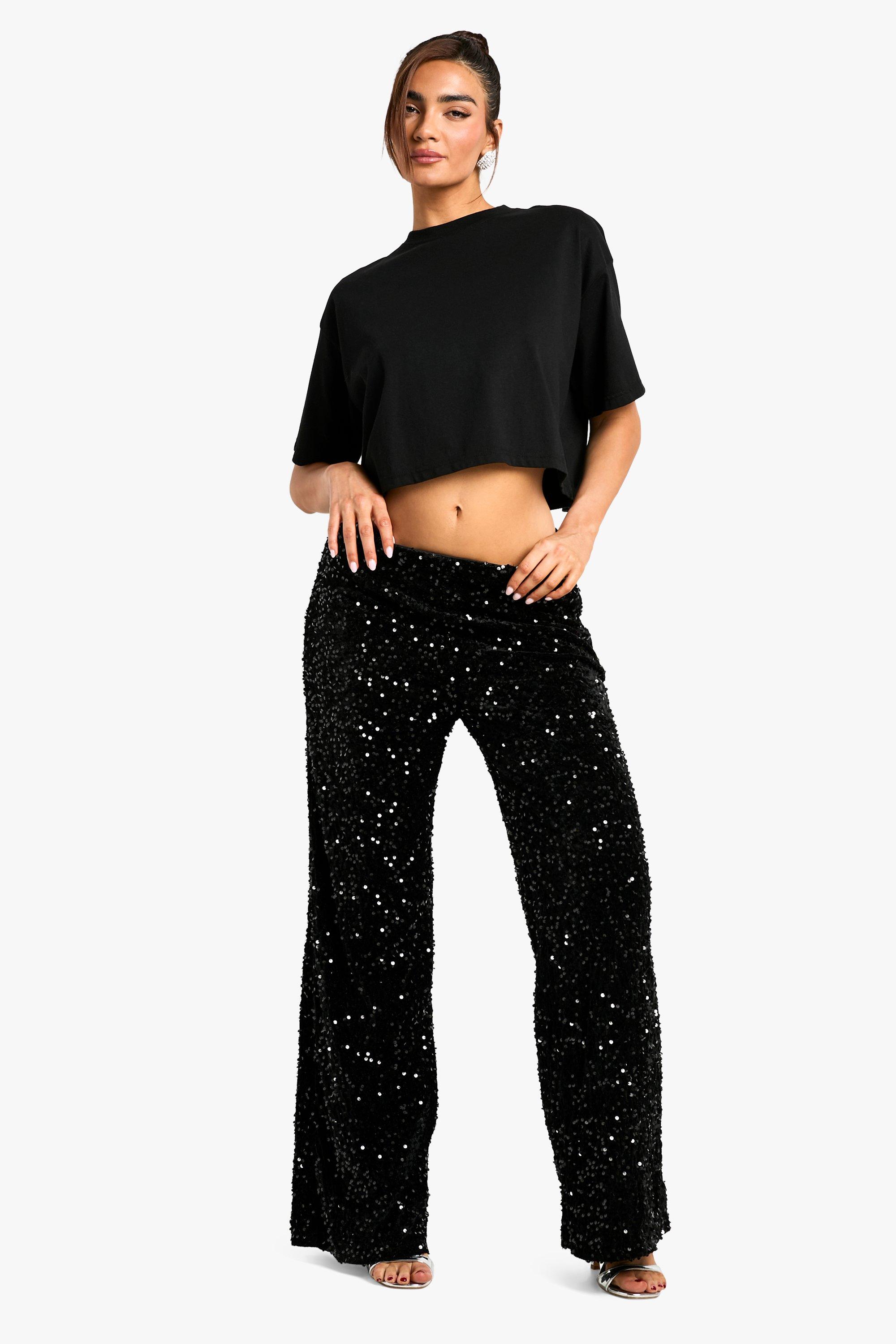 Black sequin trousers boohoo UK