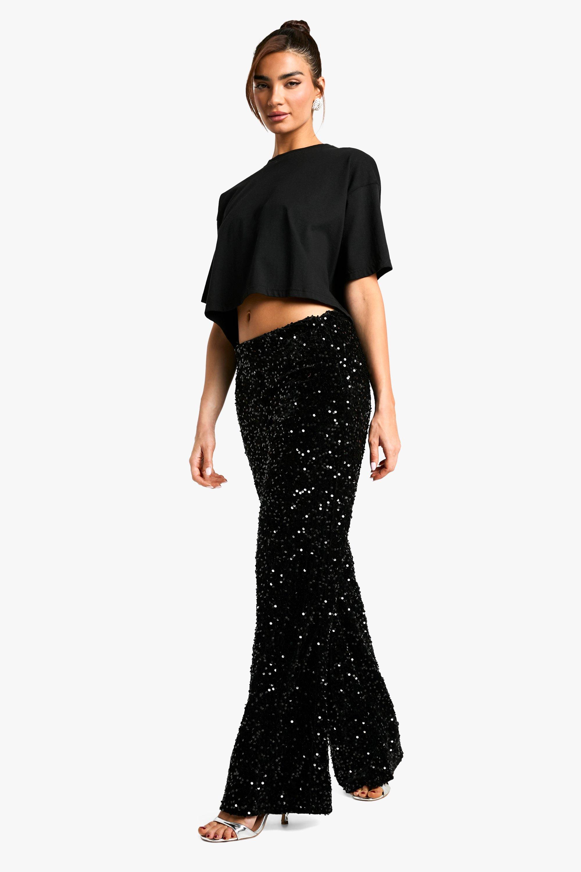 Velvet Sequin Wide Leg Trousers boohoo UK