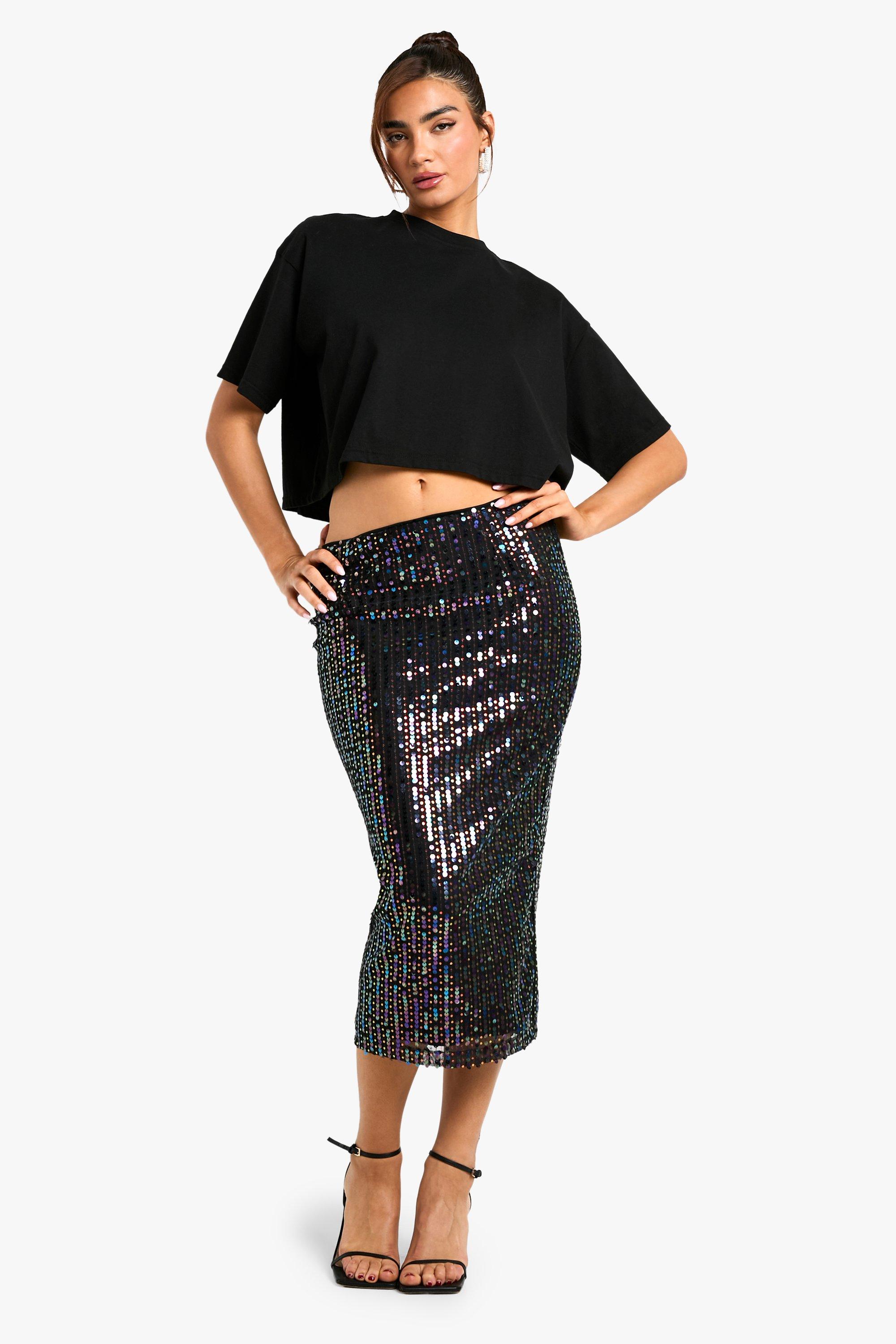 Black Rainbow Sequin Midaxi Skirt