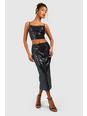 Black Rainbow Sequin Midi Skirt