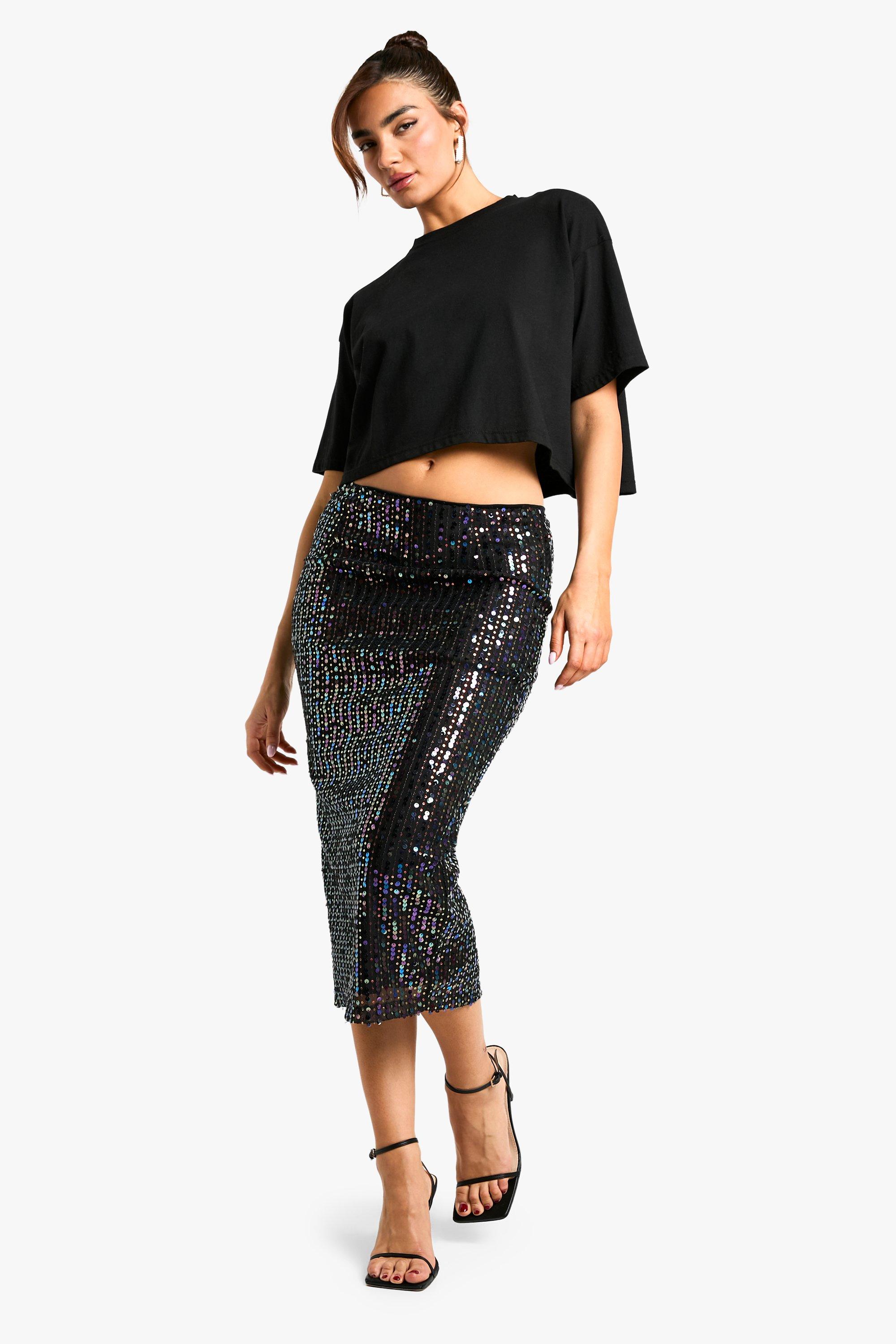 Black sequin skirt boohoo sale