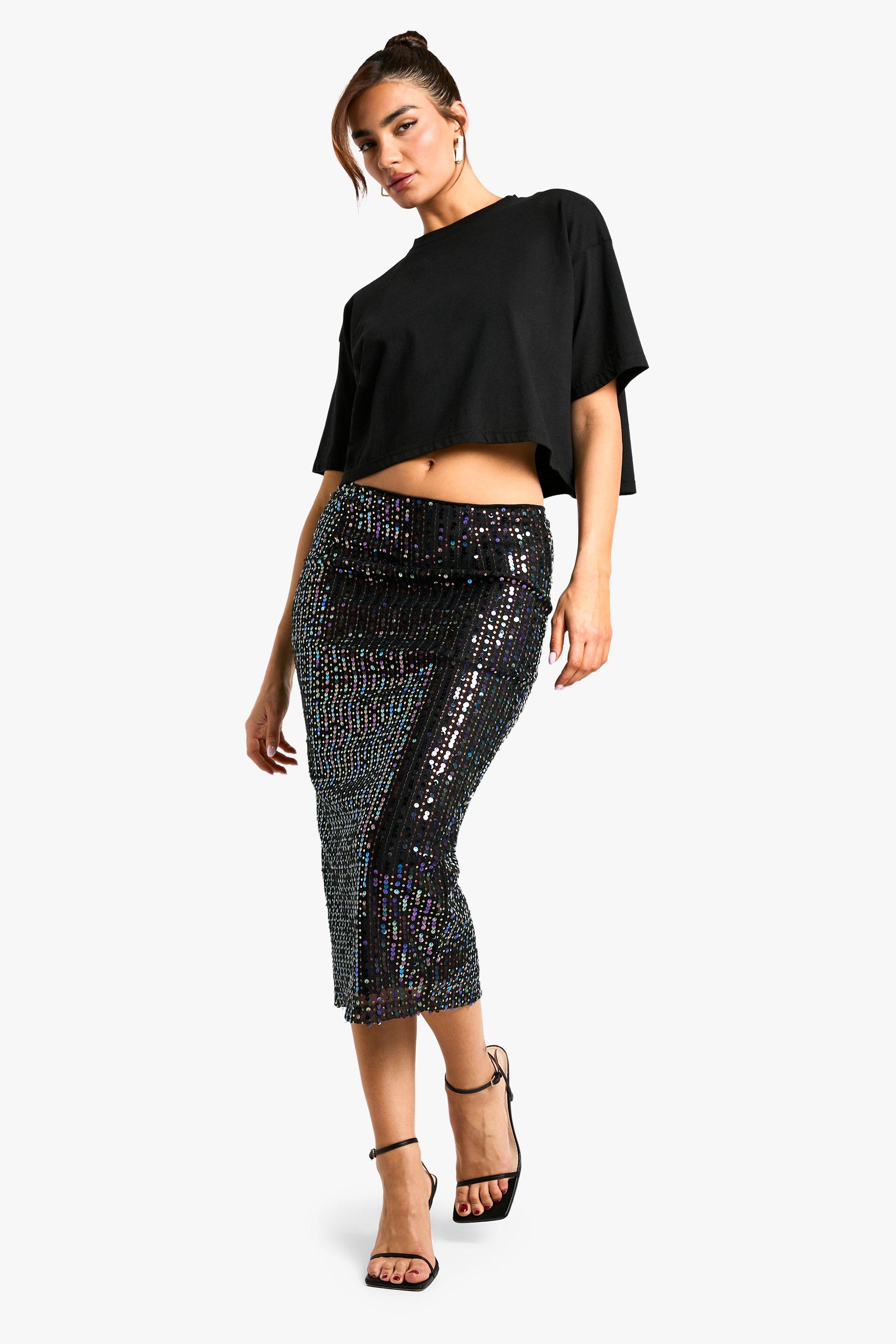 Rainbow Sequin Midi Skirt