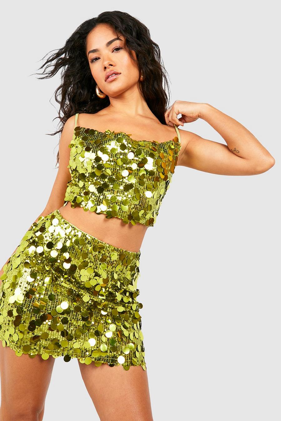 Chartreuse Multi Disc Sequin Micro Mini Skirt image number 1