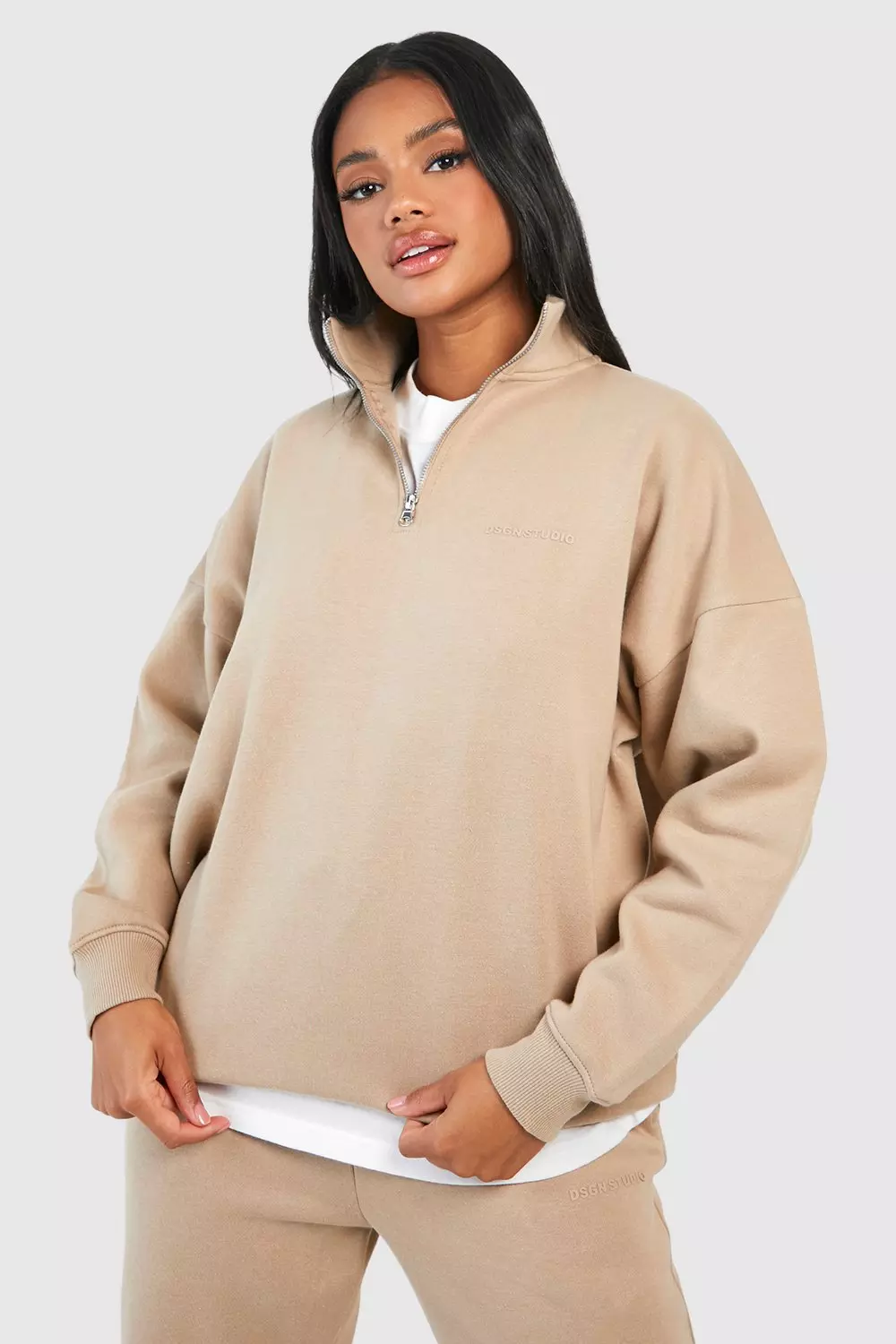 m.u CLASSY RAGLAN SWEAT ベージュ×ブラック Man Raglan Panelled Hoodie | boohoo