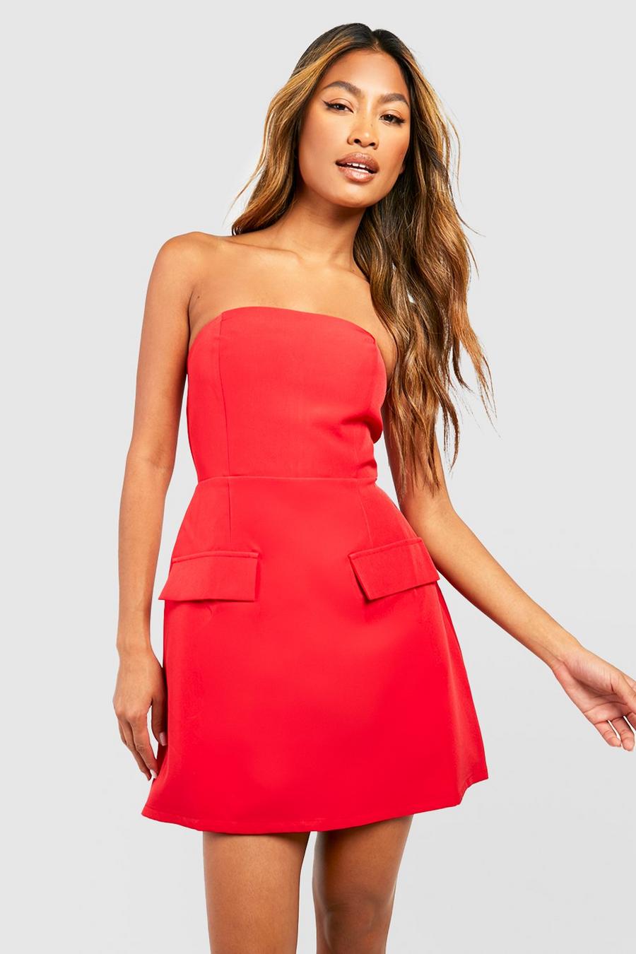 Red Bandeau Tailored Mini Dress