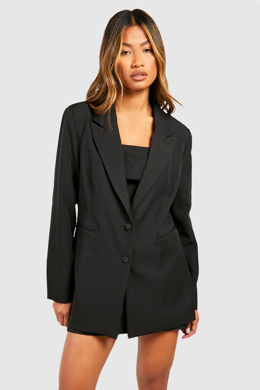 Black Relaxed Fit Longline Tailored Blazer image number 1