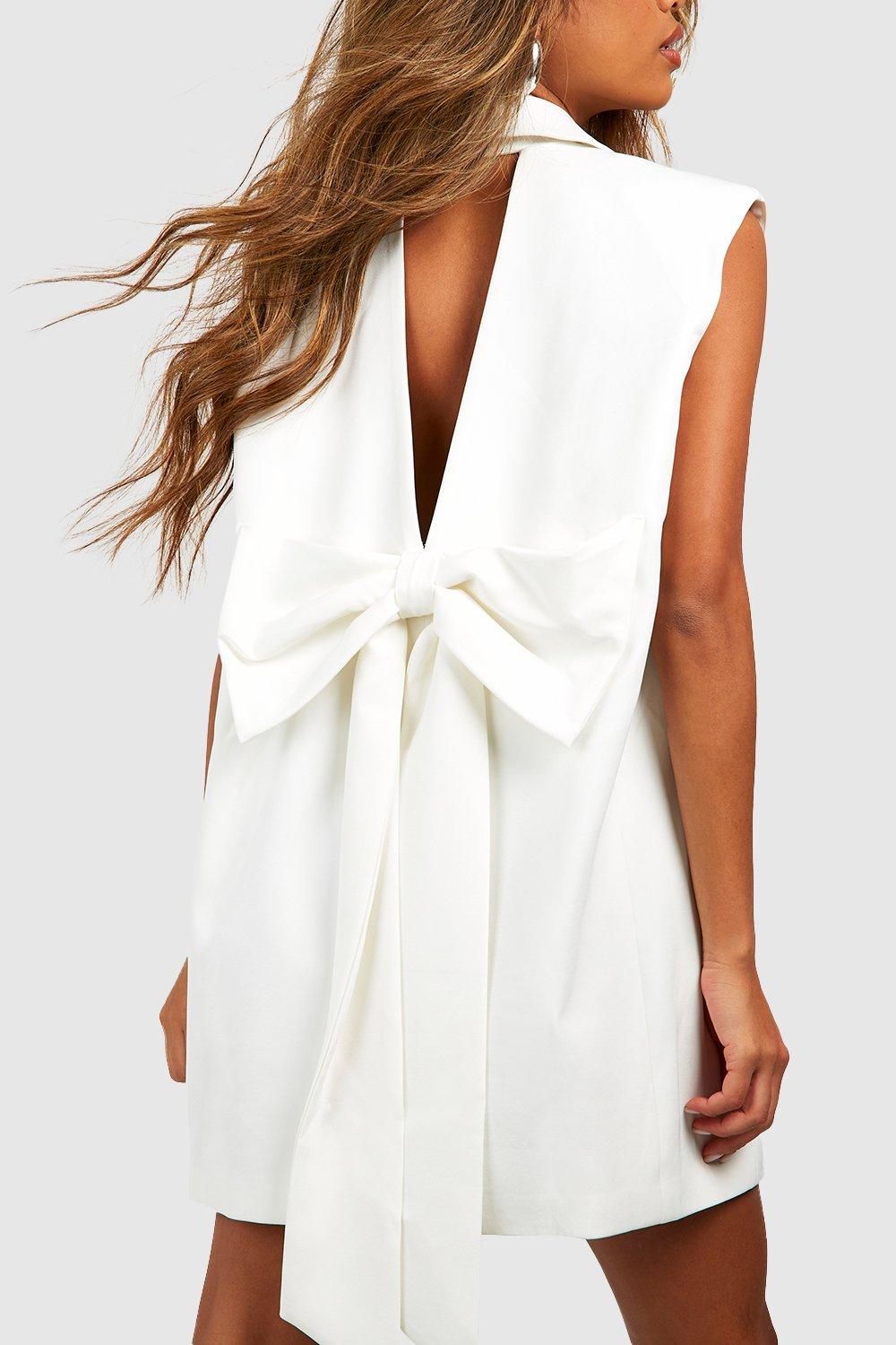 Collares para mujer - Vestido de encaje en contraste con lazo en la espalda  con volantes (color : blanco, talla: S)