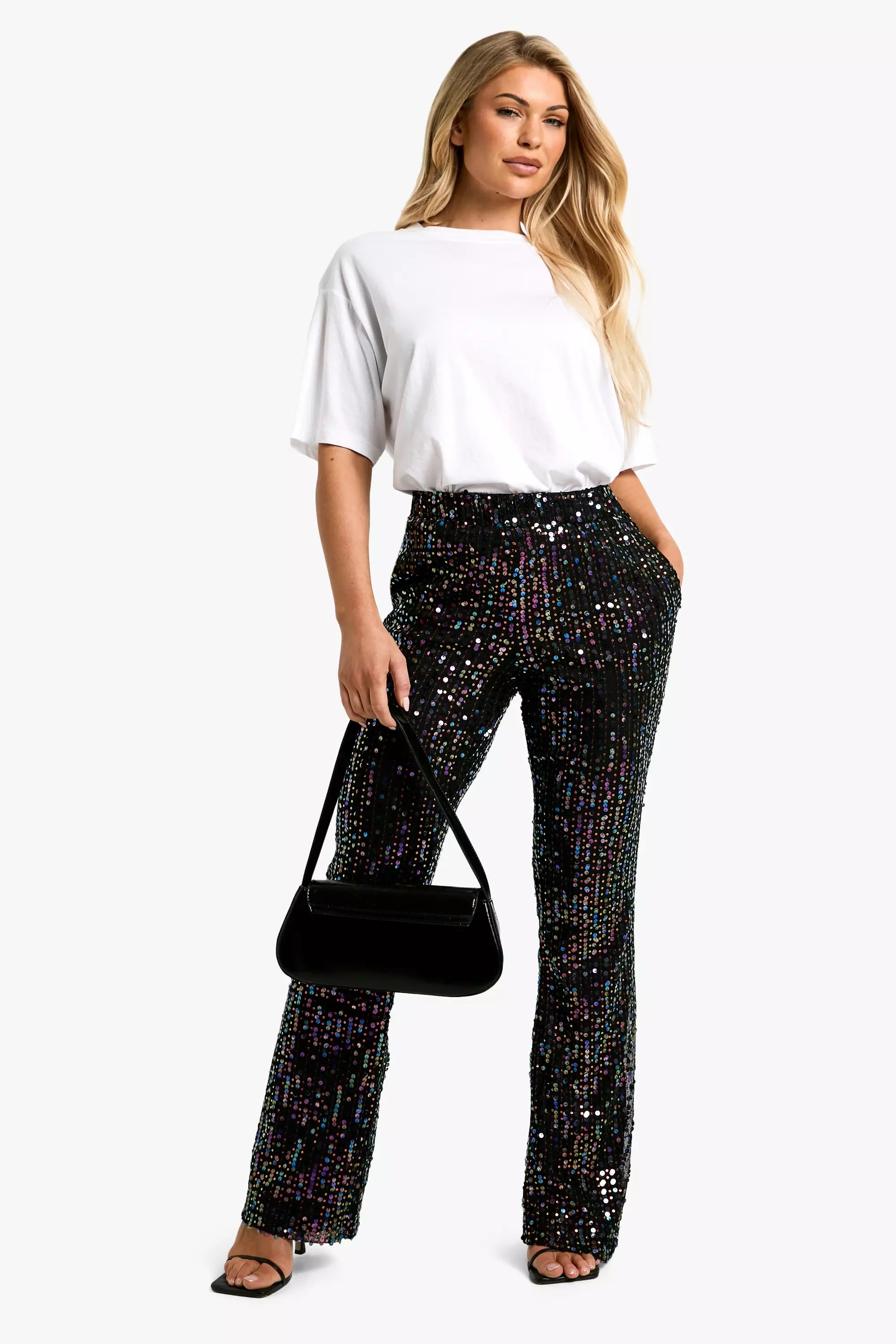 Black Rainbow Sequin Flared Trousers alternative image
