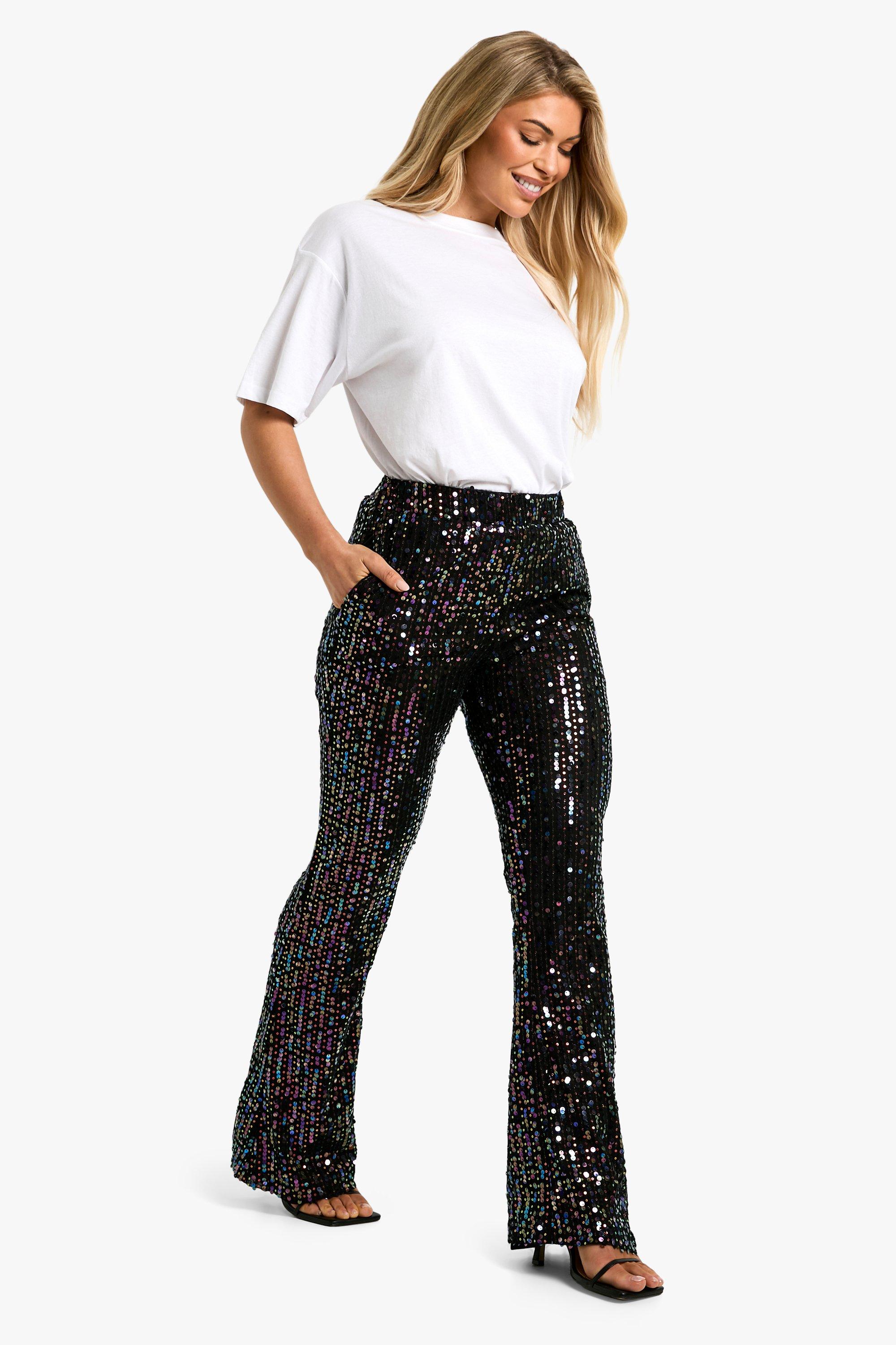 Rainbow Sequin Wide Leg Trousers