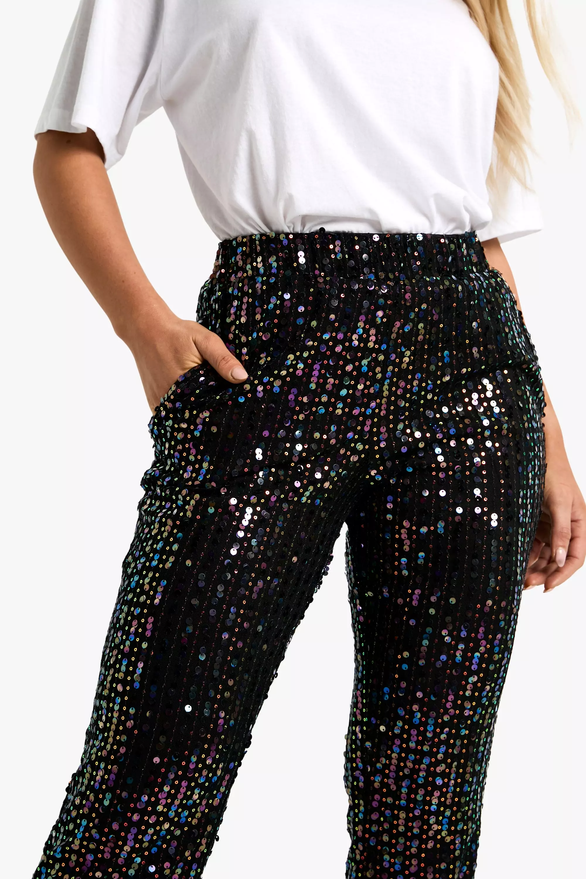 Black Rainbow Sequin Flared Trousers alternative image