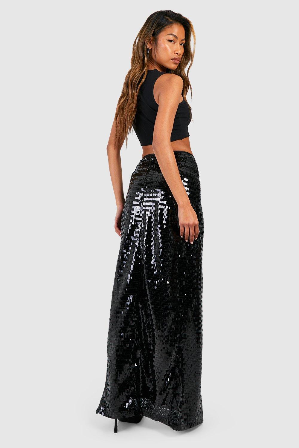 Women's Notch Sequin Thigh Split Maxi Skirt