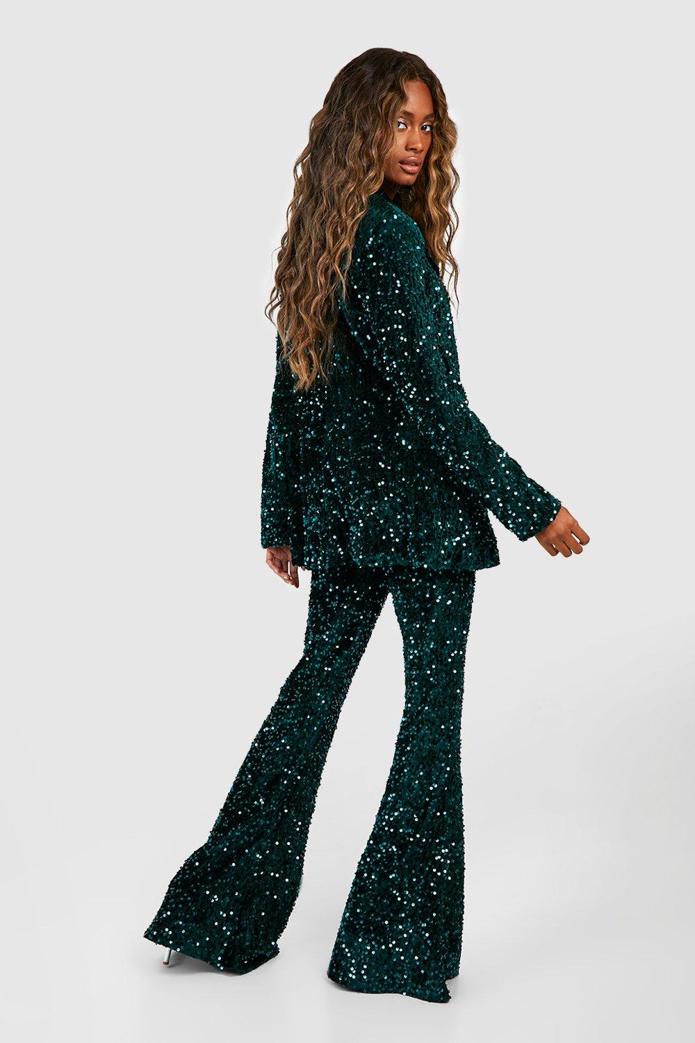 Plus Size Sequin Tailored Flared Pants