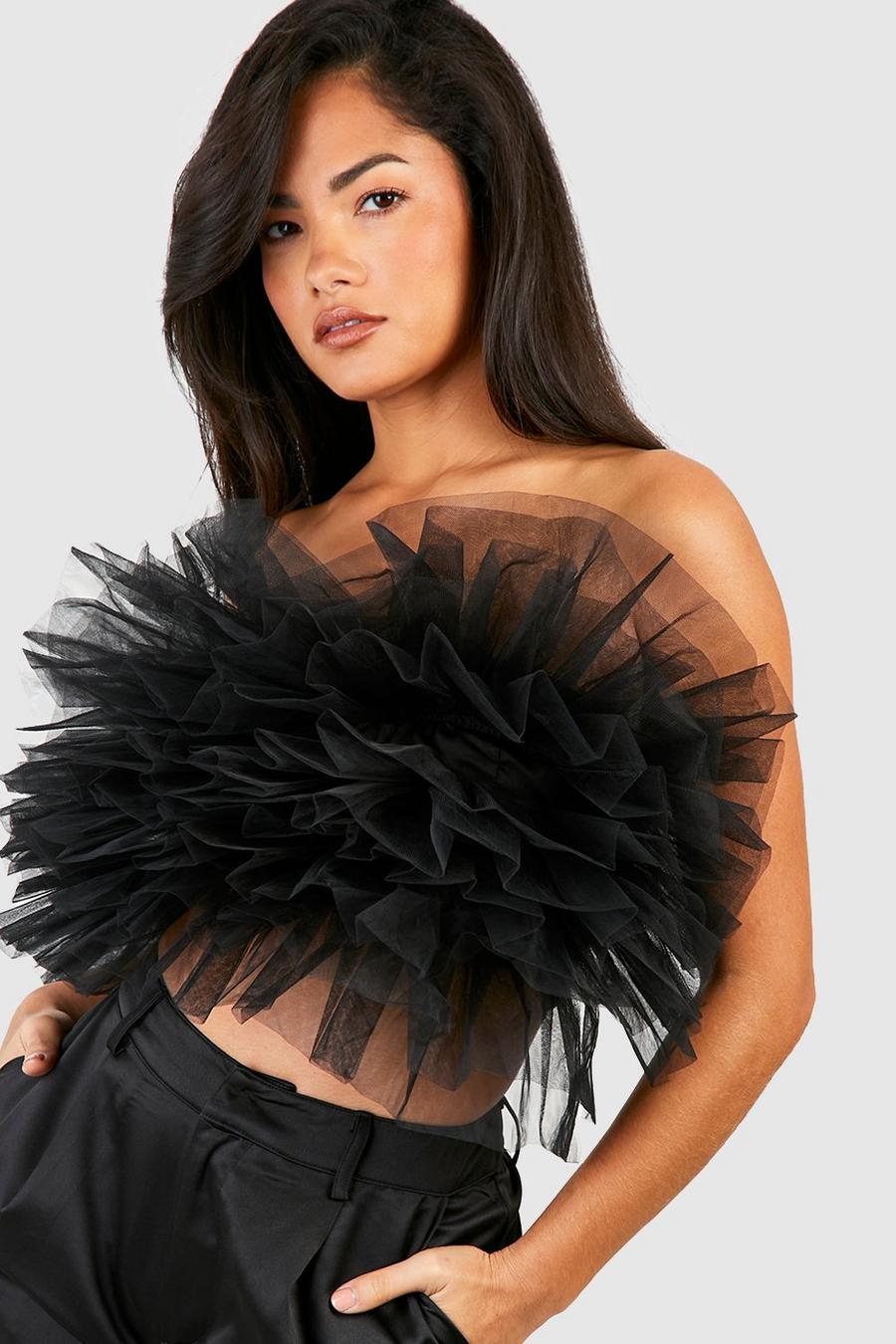 Top a fascia in tulle voluminoso, Black image number 1