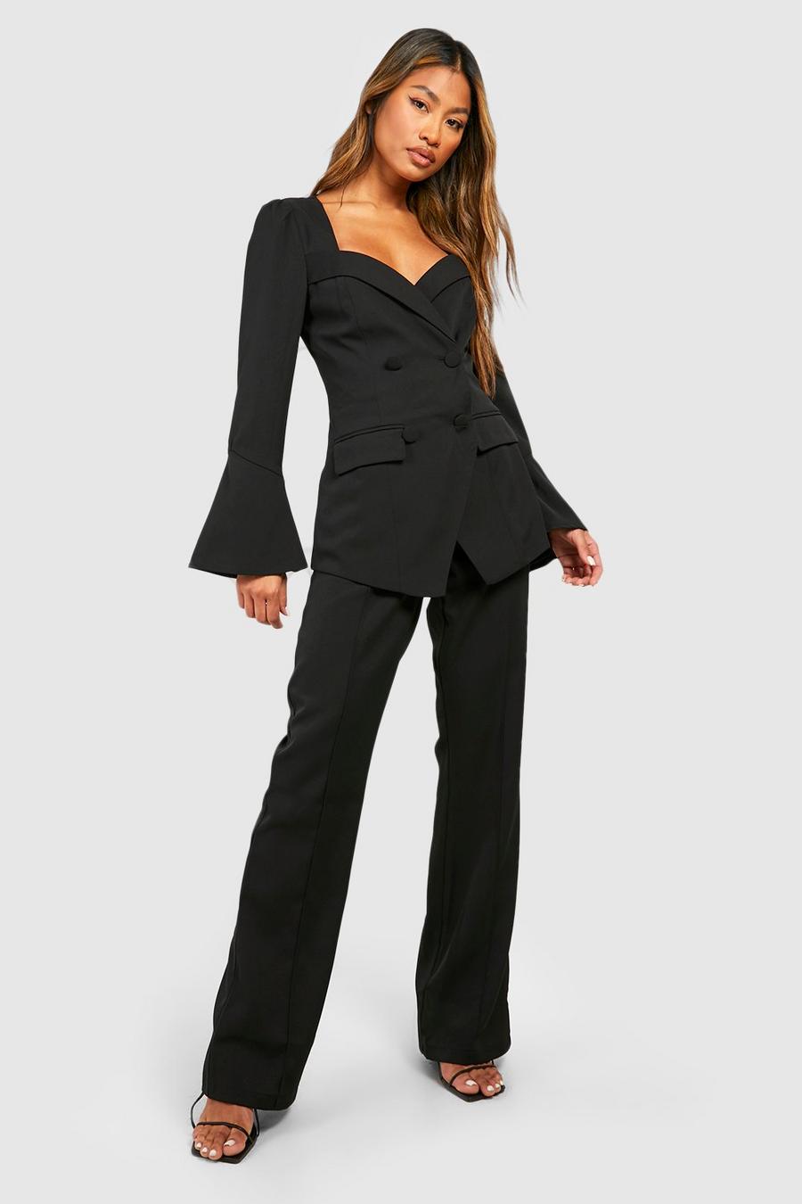 Black Pin Tuck Fit & Flare Tailored Trousers image number 1