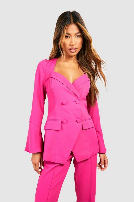 Sweetheart Neck Flared Sleeve Double Breasted Blazer | boohoo Sweetheart Neck Flared Sleeve Double Breasted Blazer | boohoo