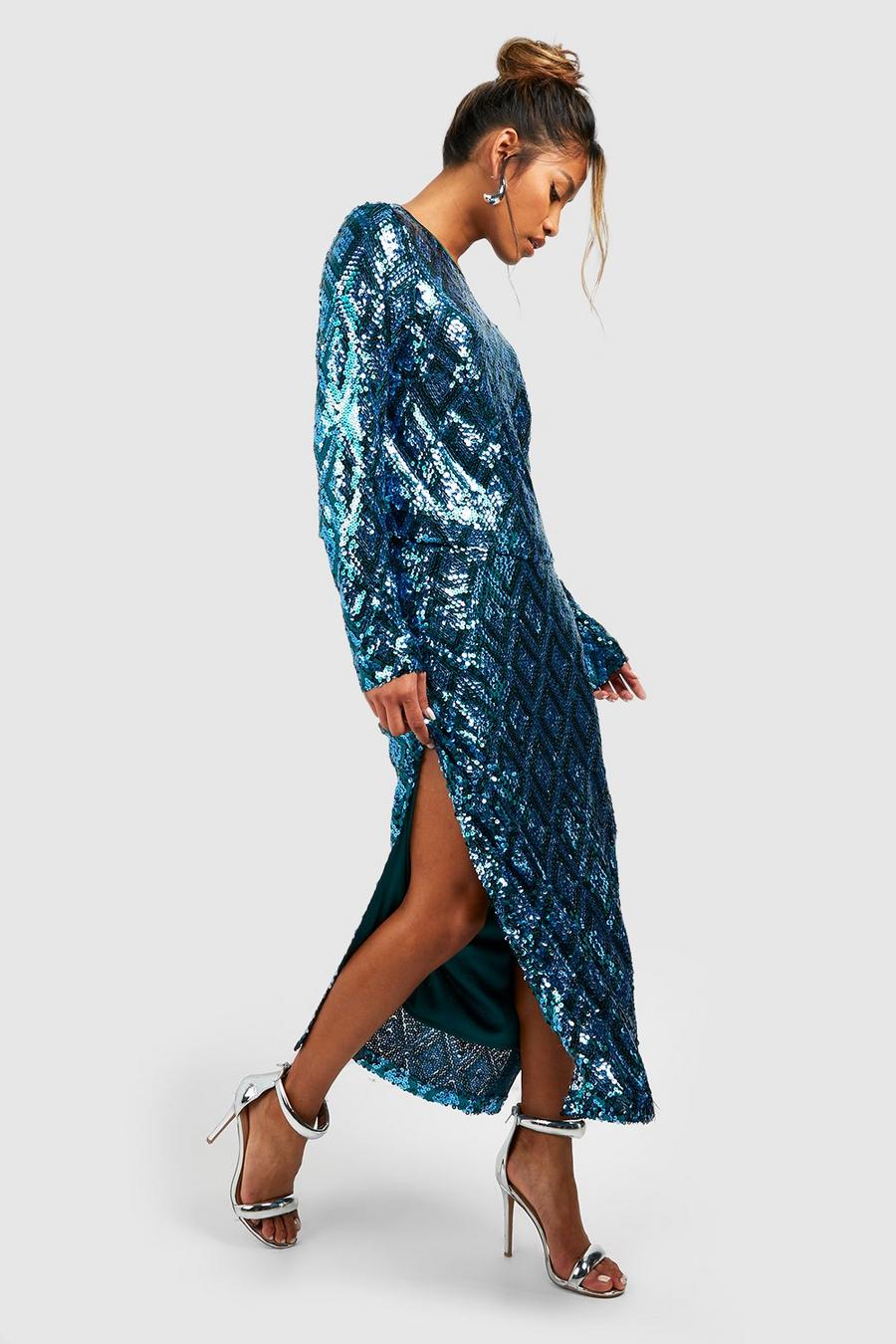 Emerald Premium Geo Sequin Split Side Midaxi Skirt image number 1