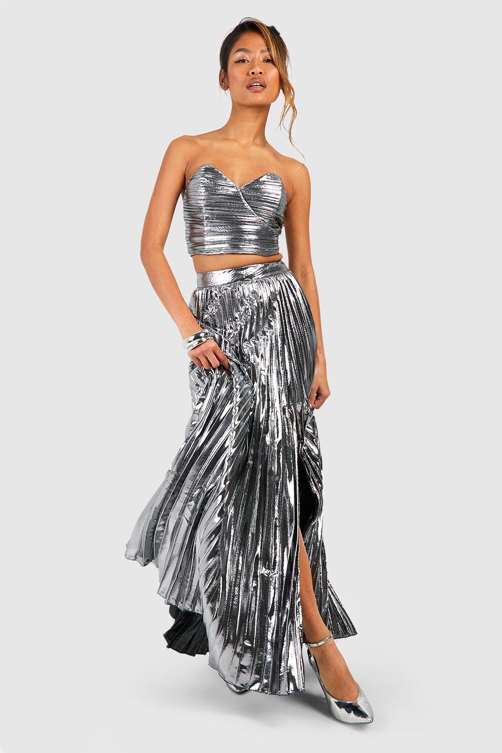 Silver pleated skirt on sale dress