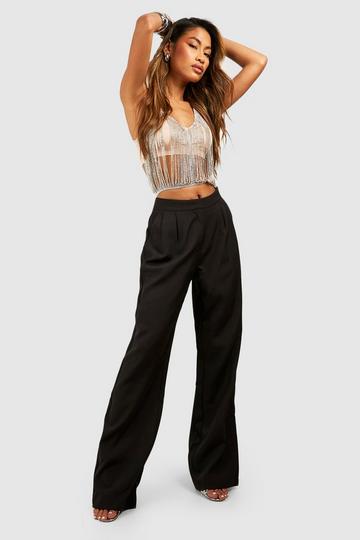 Getailleerde Geplooide Wide Leg Broek black