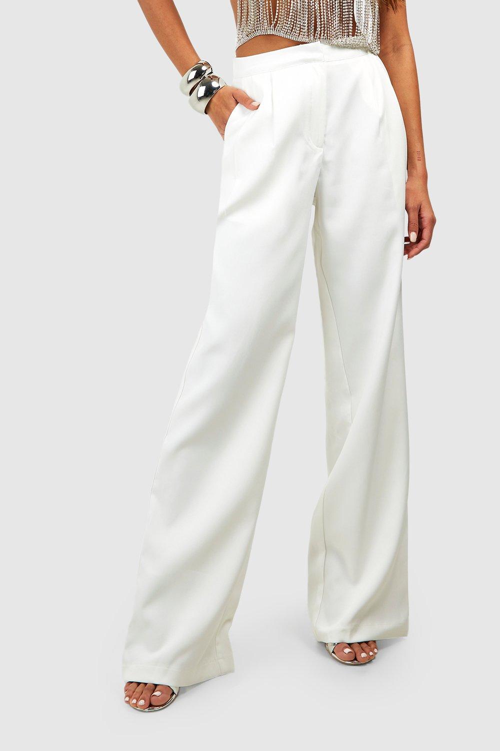 White Pleat Front Trousers Women