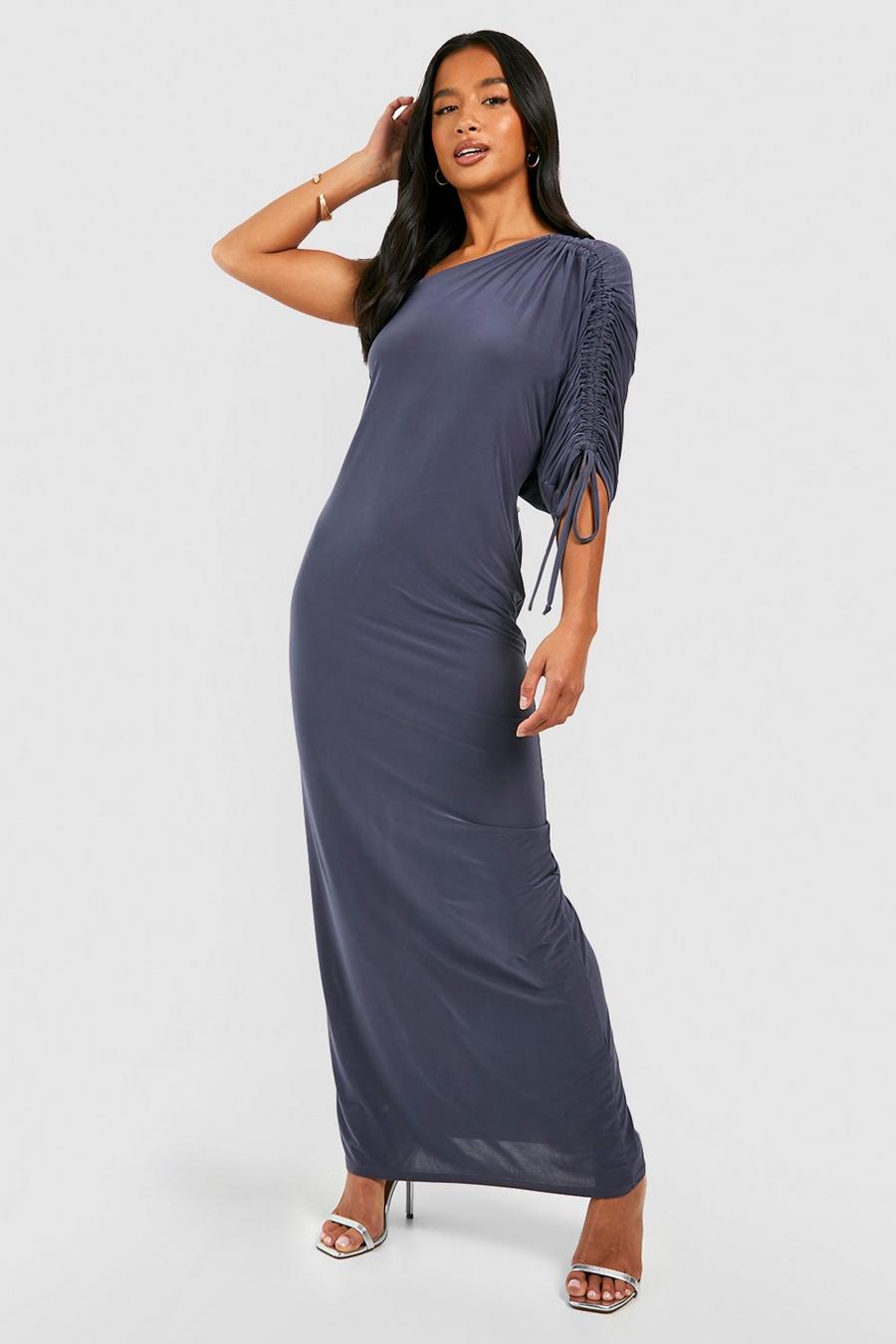 Petrol Petite Asymmetric Ruched One Shoulder Maxi Dress  image number 1