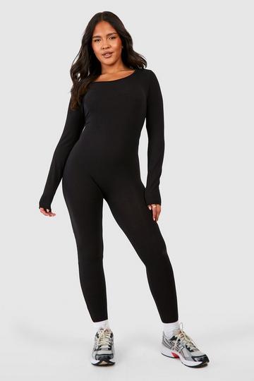 Plus Cotton Scoop Neck Unitard black