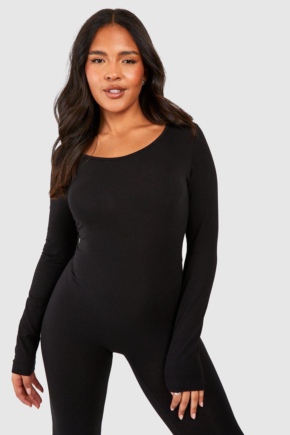 In The Style Scoop Neck Long Sleeve Unitard - Black