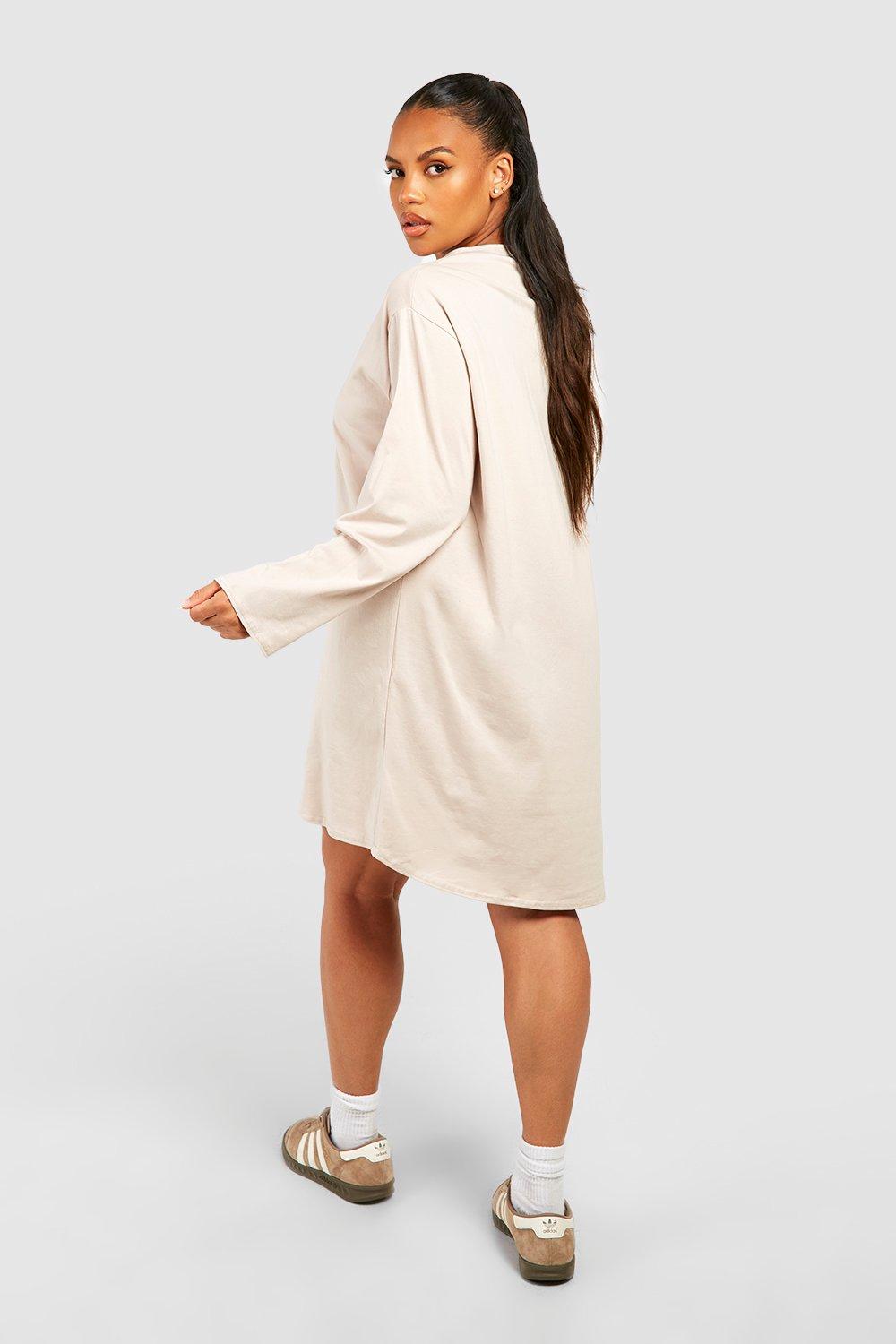 Plus Cotton Long Sleeve Dipped Hem T shirt Dress