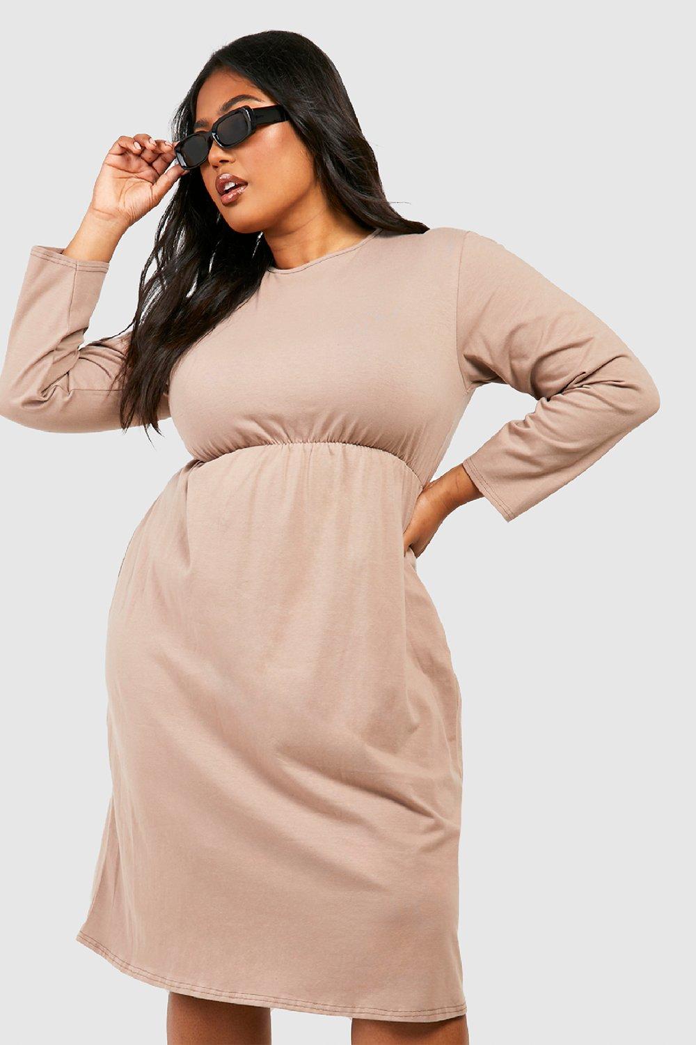 Plus Cotton Ruffle Elastic Waist Midi Dress boohoo