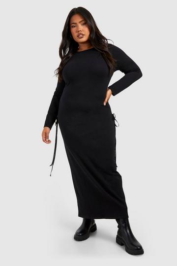 Plus Cotton Ruched Tie Side Midaxi T-shirt Dress black