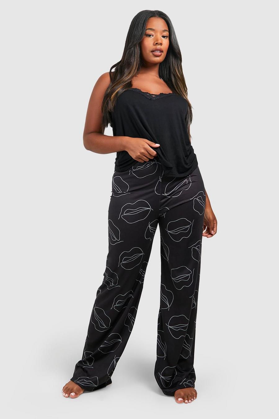 Black Plus Pyjama Set Met Broek En Lippen