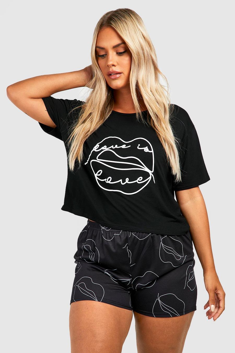 Grande taille - Pyjama imprimé bouche, Black noir