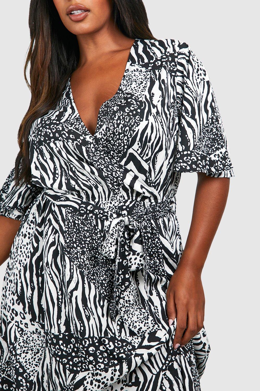 Women s Plus Mixed Animal Print Midi Dress Boohoo UK