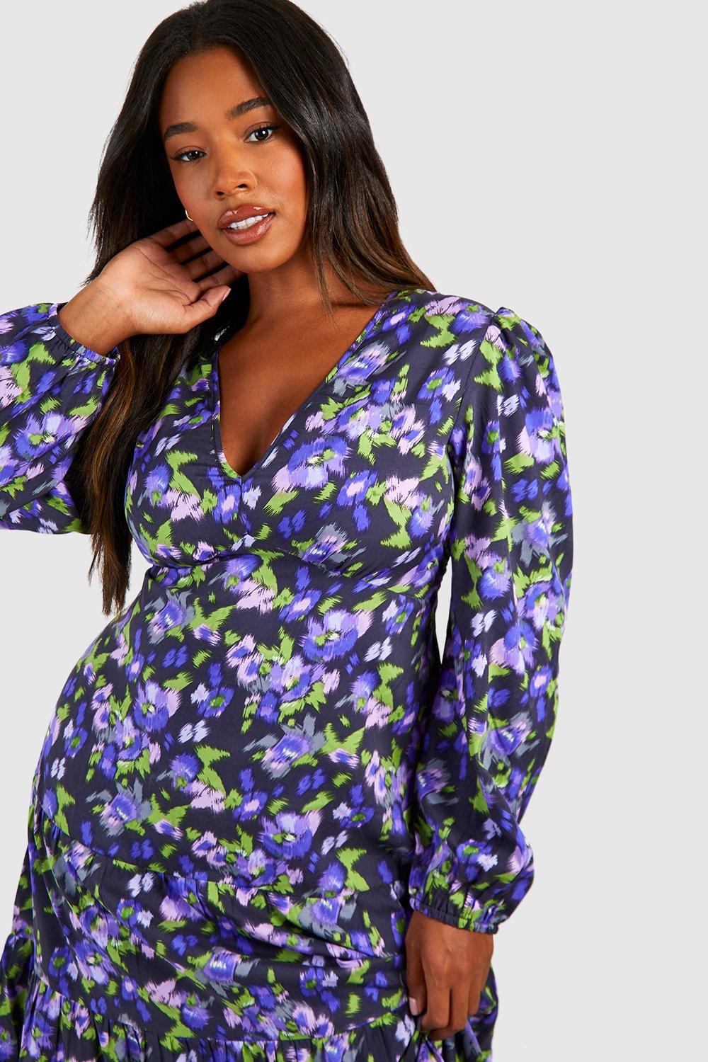 Plus size purple floral dress best sale