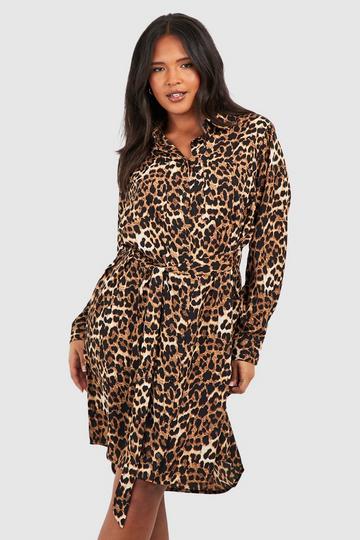 Plus Luipaardprint Blouse Jurk Met Vleermuismouwen En Ceintuur leopard