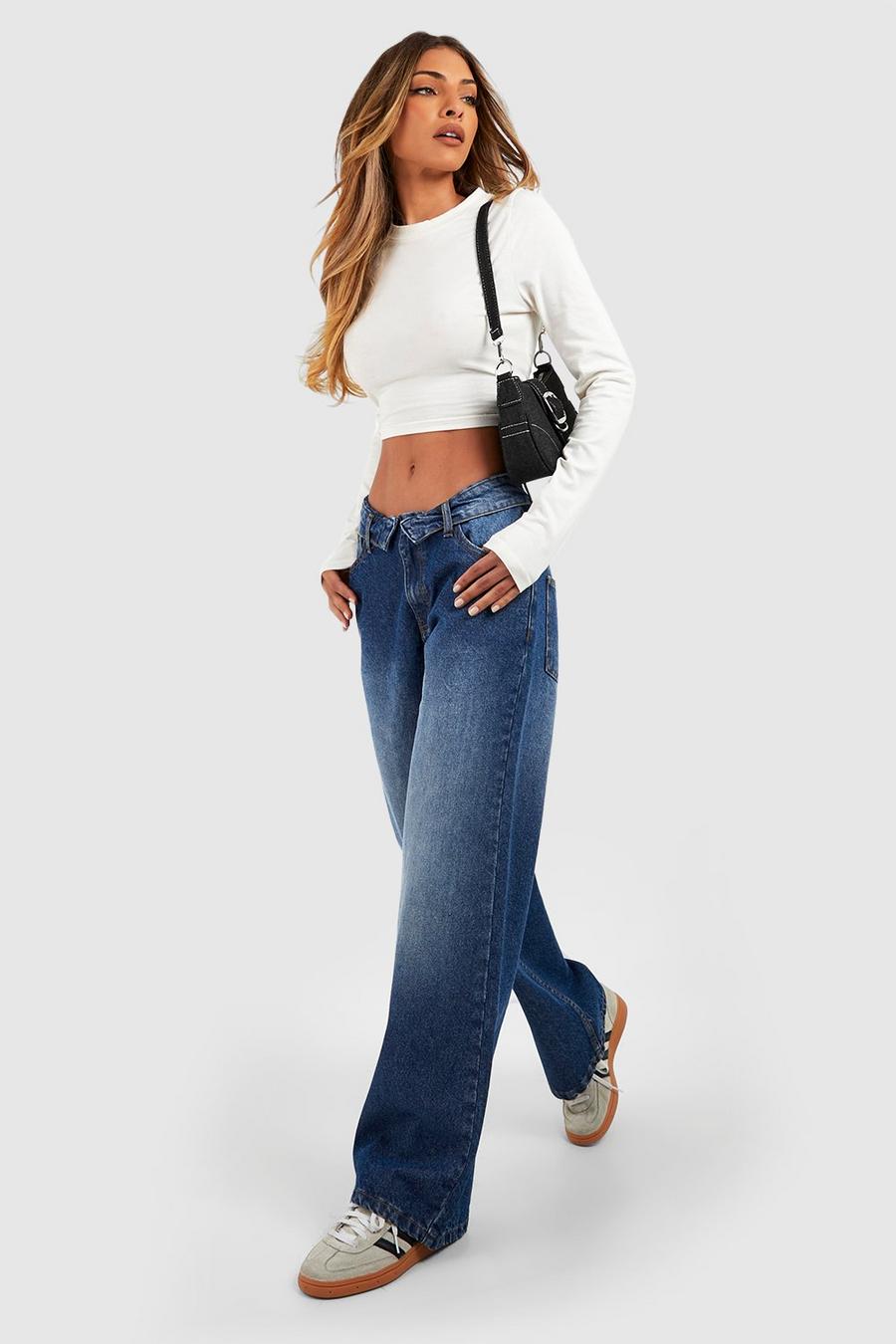 Mid blue Folded Waistband Wide Leg Jean image number 1