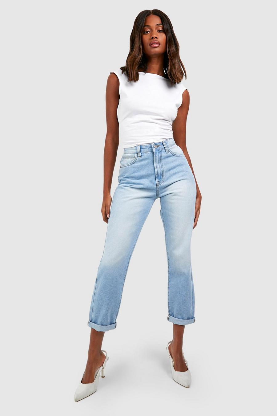 Jeans Mom Slim Fit con risvolti sul fondo, Mid blue image number 1
