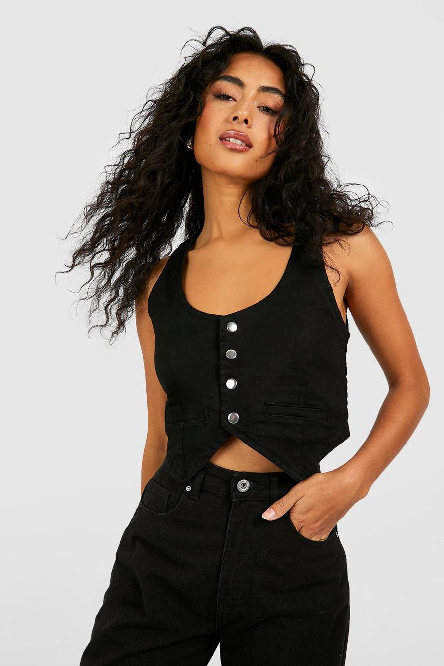 Black Button Front Waistcoat