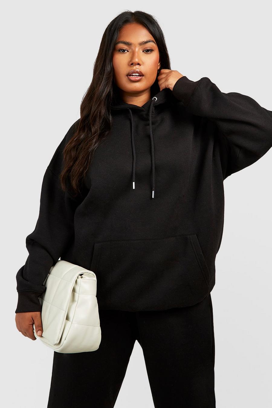 Black Plus Oversized Over The Head Hoodie  image number 1