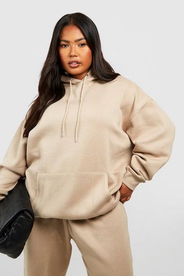 Stone Beige Plus Oversized Over The Head Hoodie