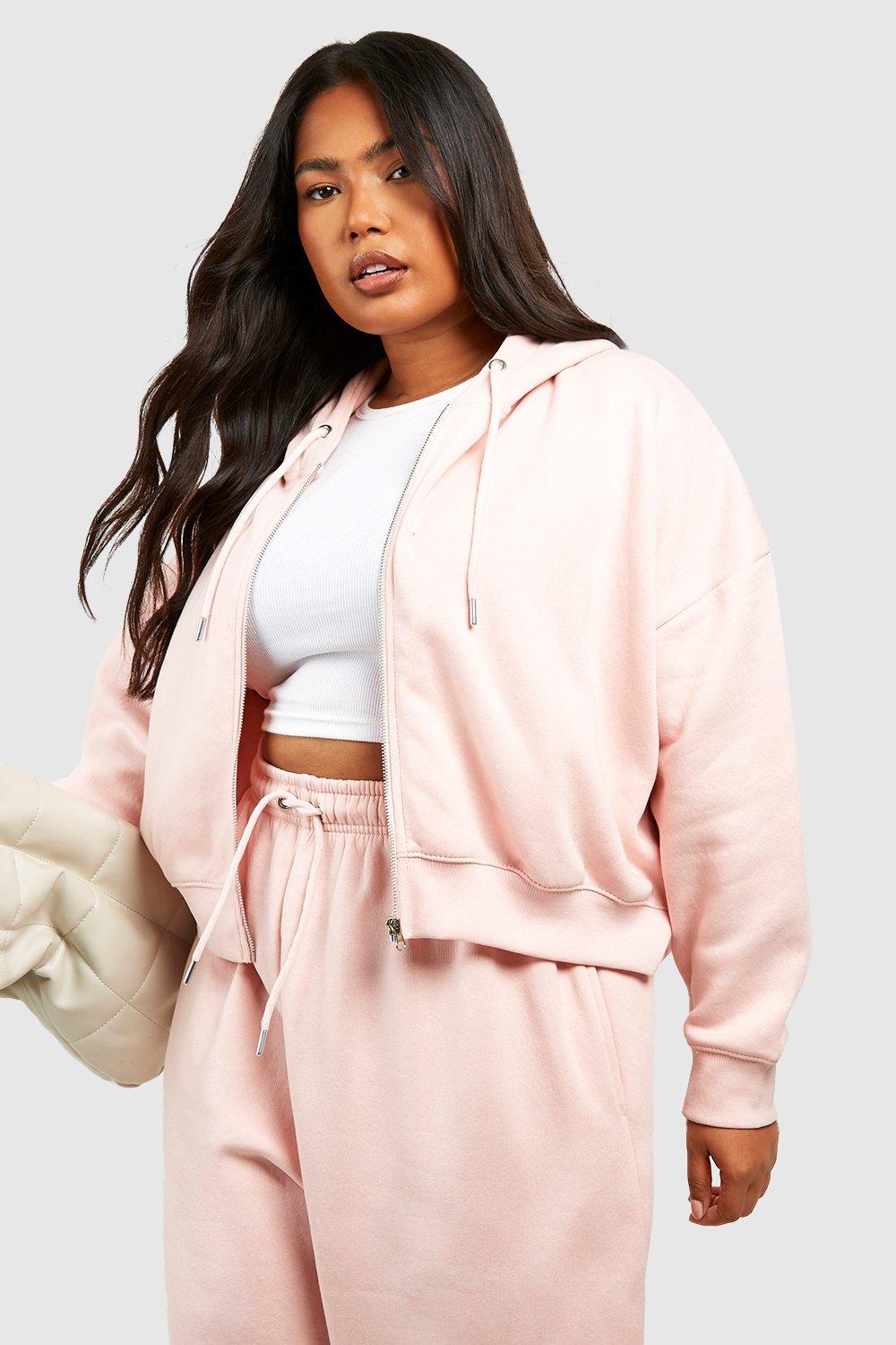 Plus size pink zip up clearance hoodie