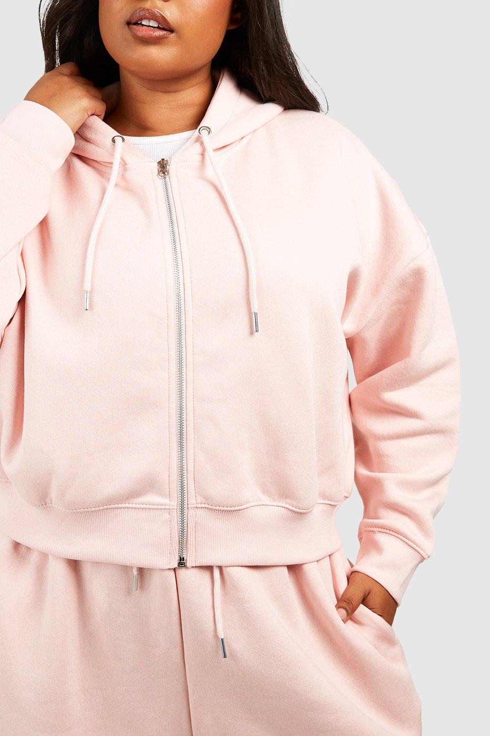 Cropped zip-through hoodie - Light pink - Ladies