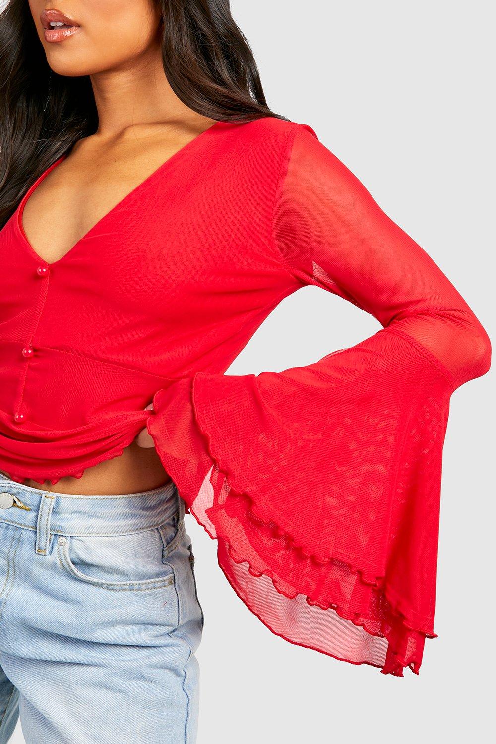 boohoo flare sleeve top