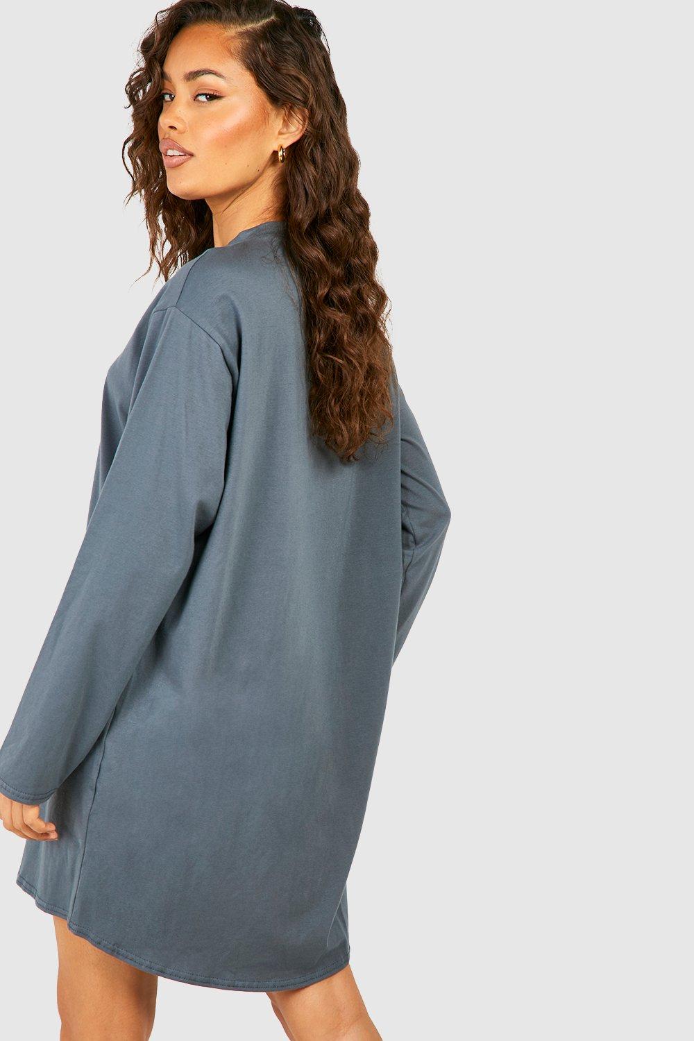 Oversized Long Sleeve Dipped Hem T shirt Dress