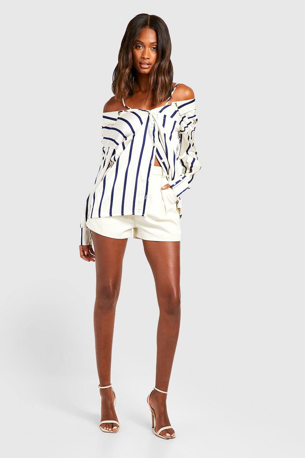 Wide Stripe Cold Shoulder Shirt boohoo