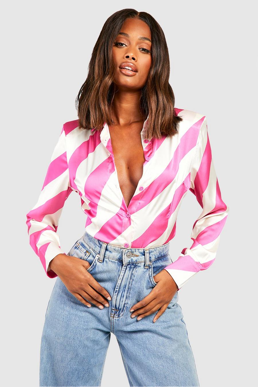 Pink Wide Shoulder Pad Fitted Shirt