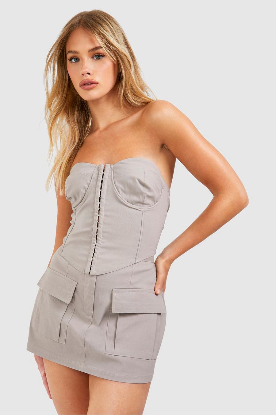 Taupe beige Stretch Woven Cup Detail Corset