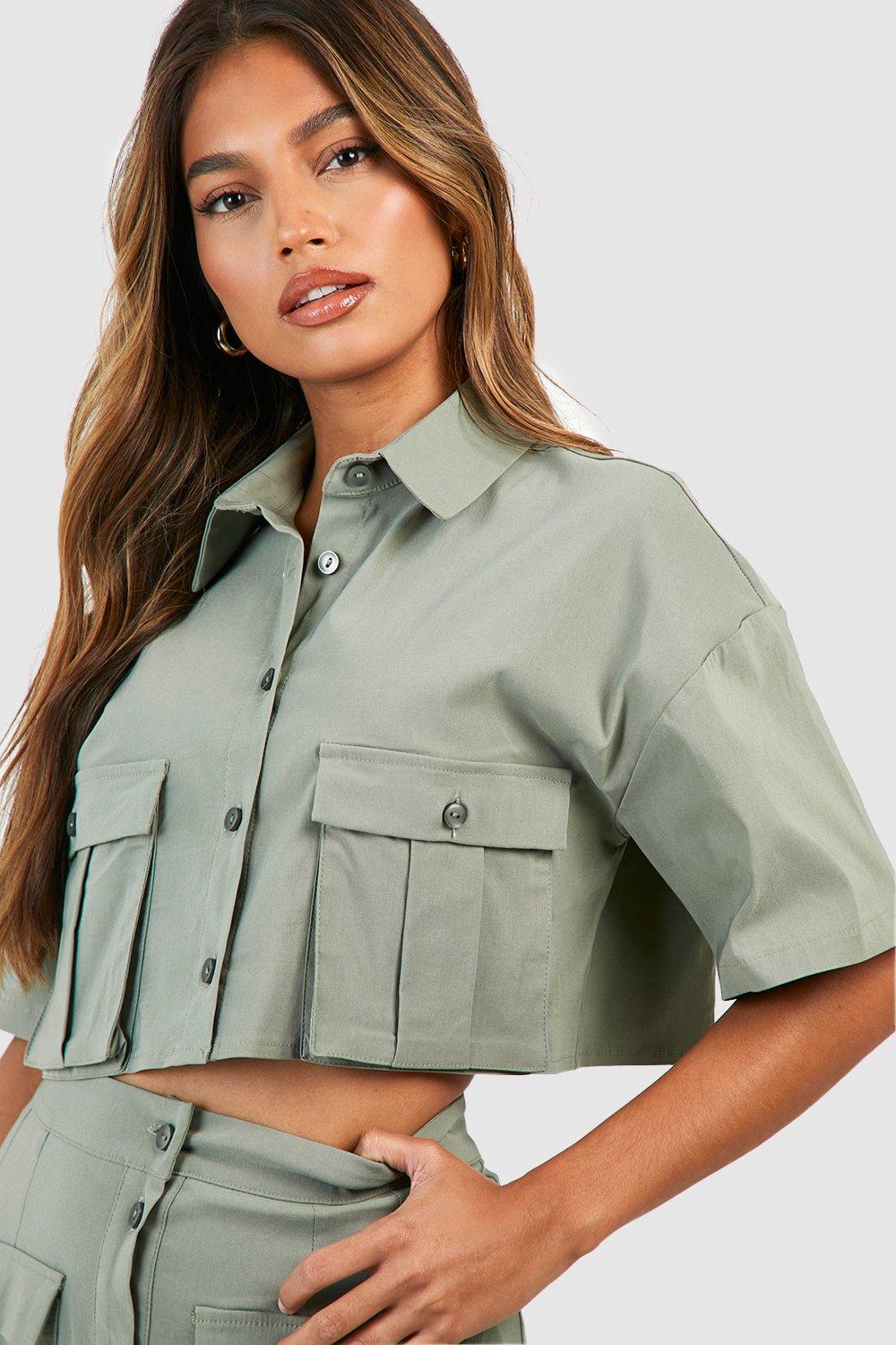 Boxy Cargo Pocket Cropped Shirt