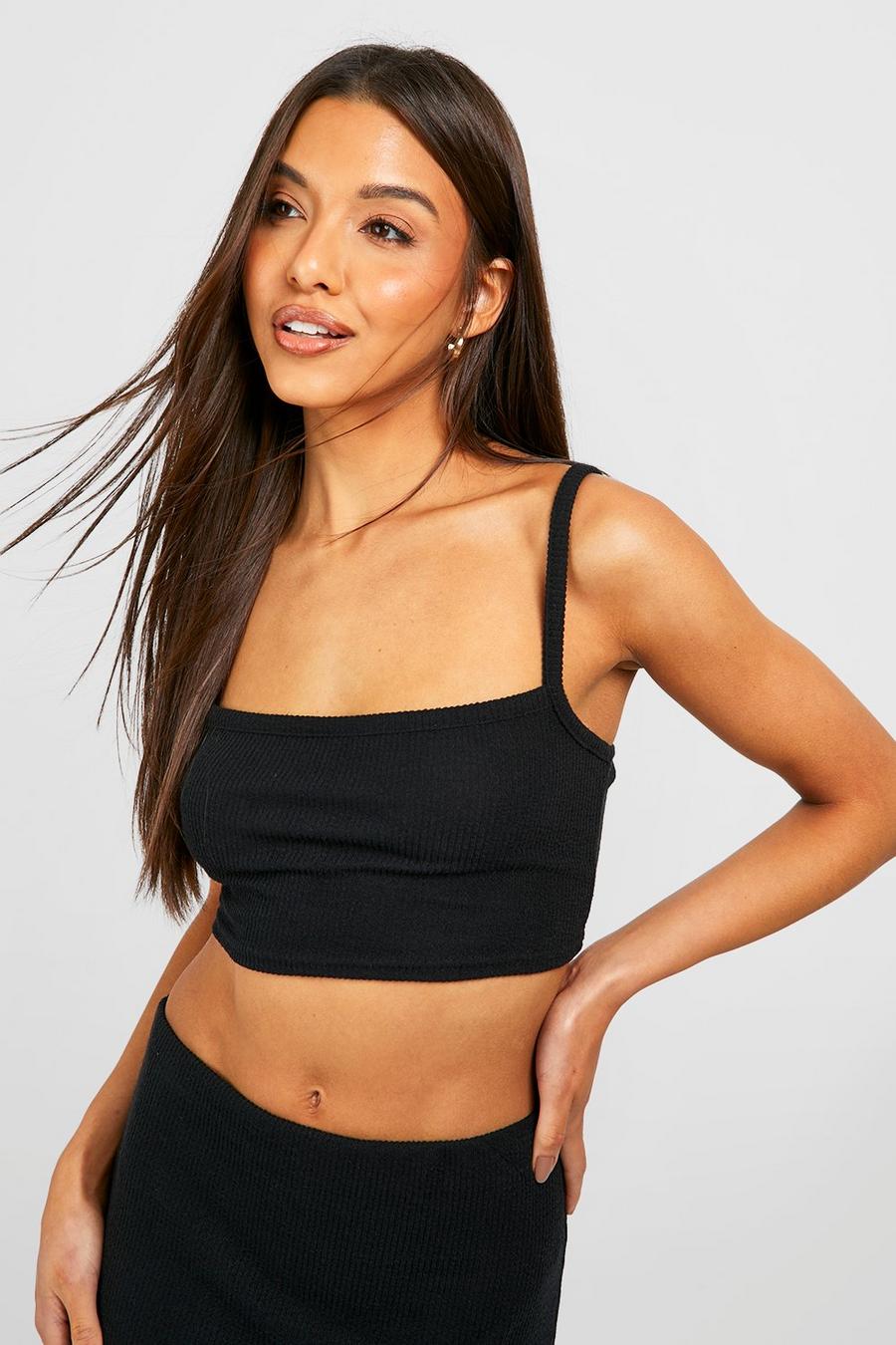 Black Ribbed Cropped Strappy Top