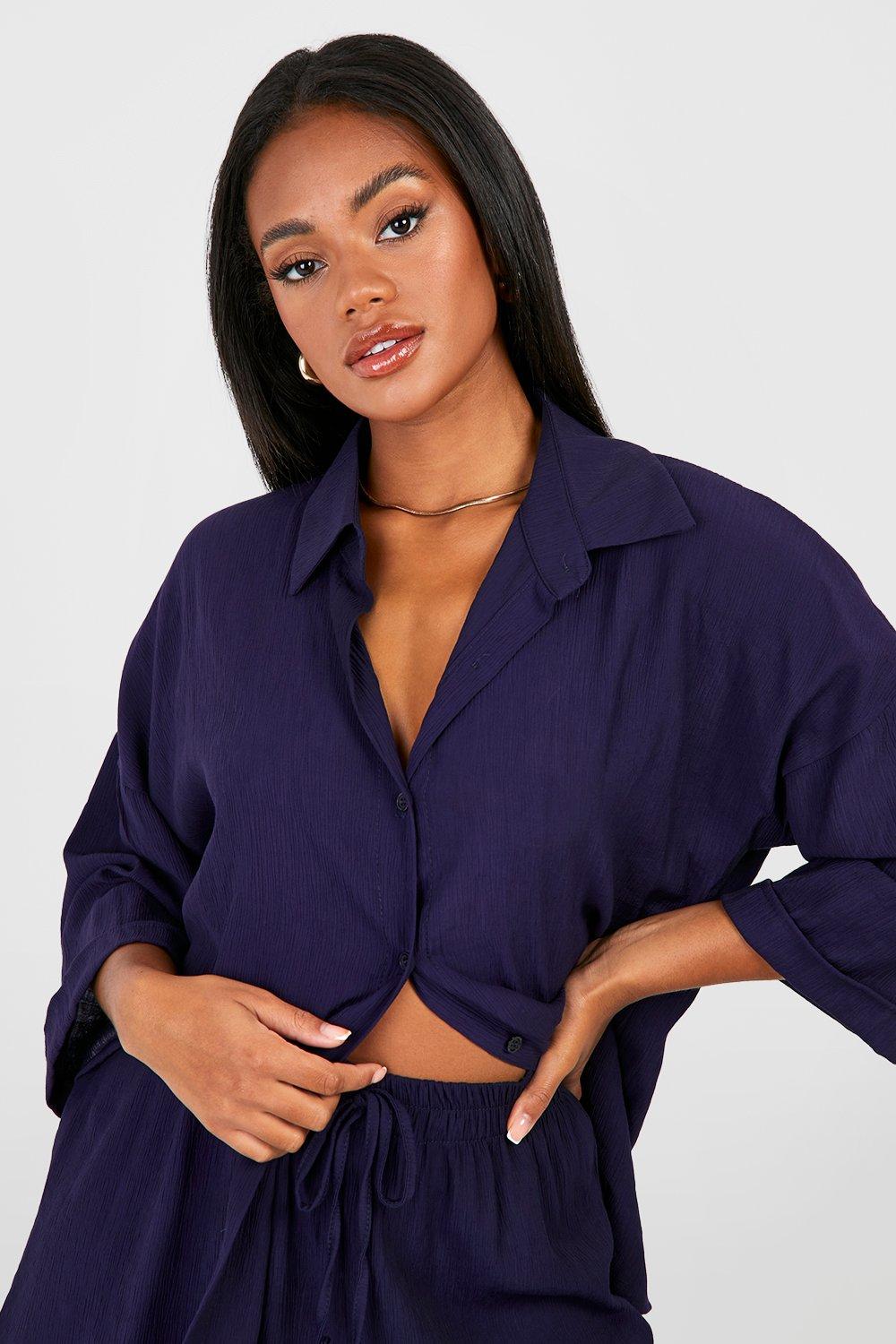 Women's Oversized Crinkle Textured Shirt, Women's Tops