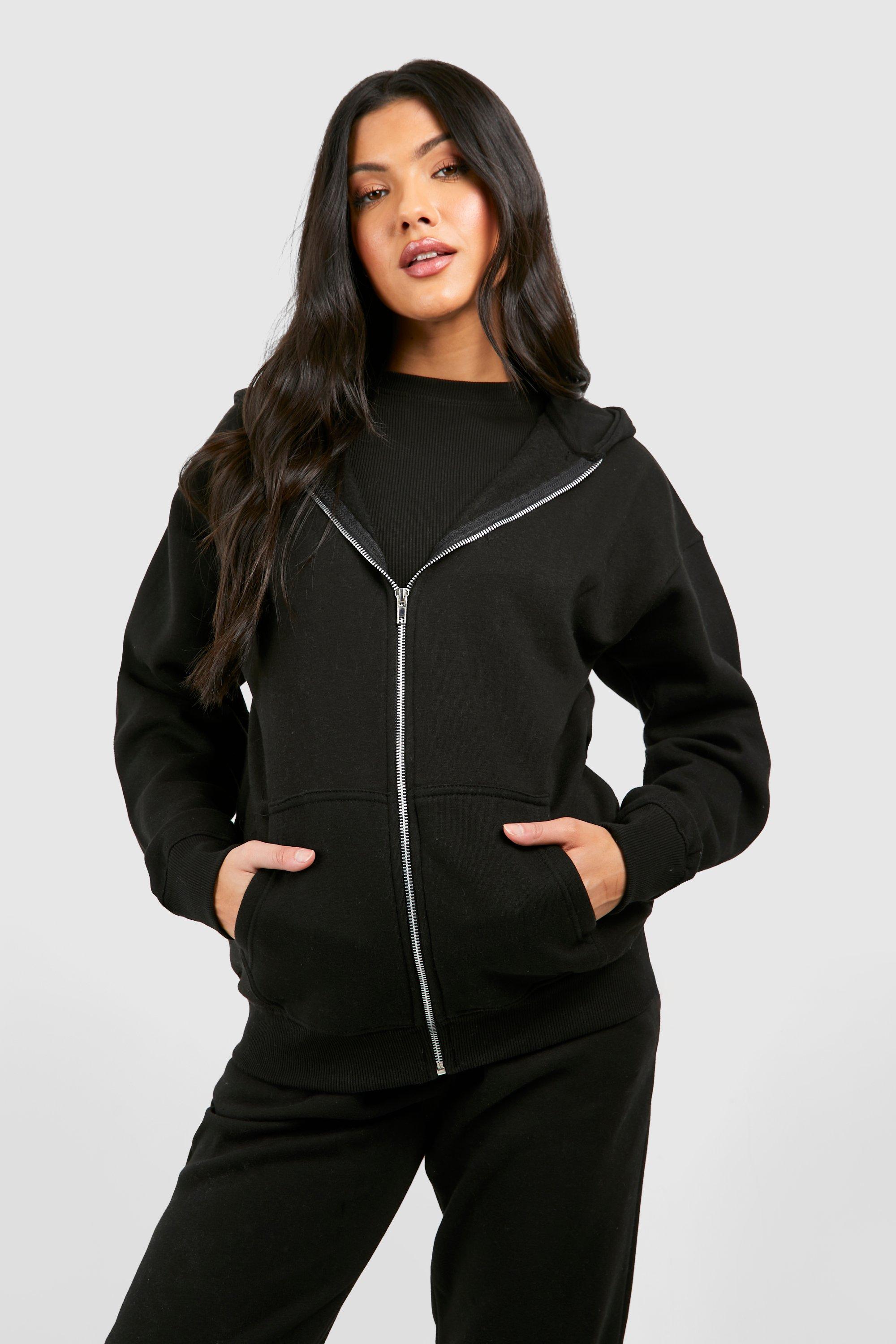Tuta sportiva Premaman in 3 pezzi con T shirt sagomata a coste e cappuccio boohoo IT